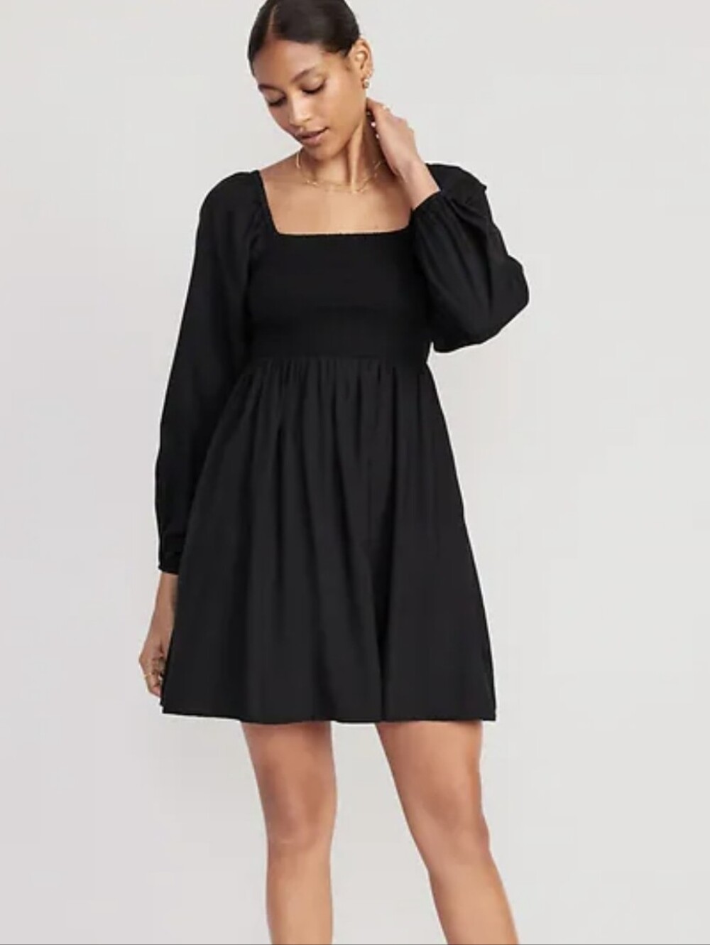 NWT Old Navy Fit And Flare Smocked Black Dress Long Sleeve Size XL